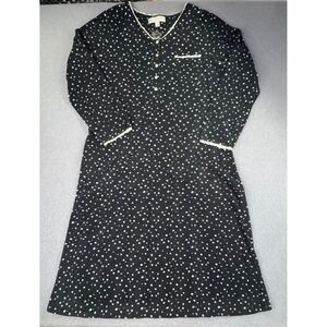 VTG Eileen West Nightgown‎ Womens Large Fleece Polka Dot Long Sleeve Grannycore